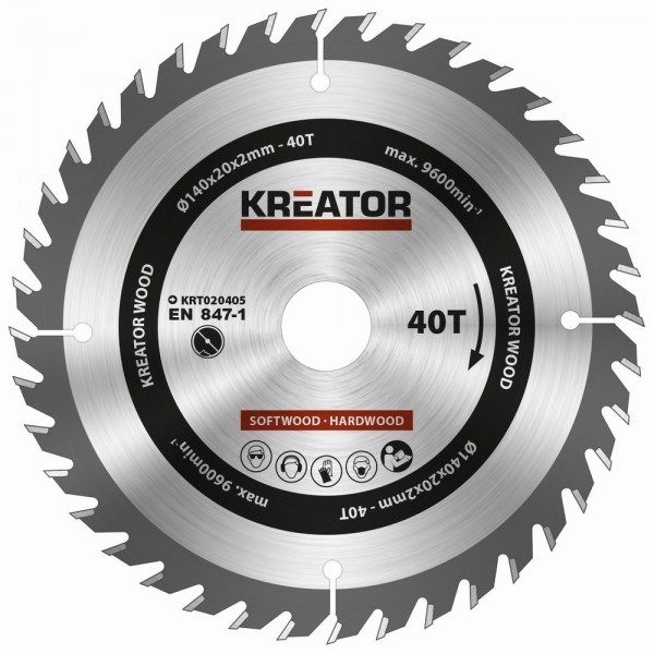 Kreator KRT020405 - Pilový kotouč na dřevo 140mm, 40T