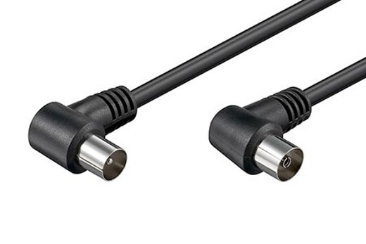 Kabel 75 Ohm, IEC169-2, M-F, 2,5m, lomený na obou koncích 90° , černý