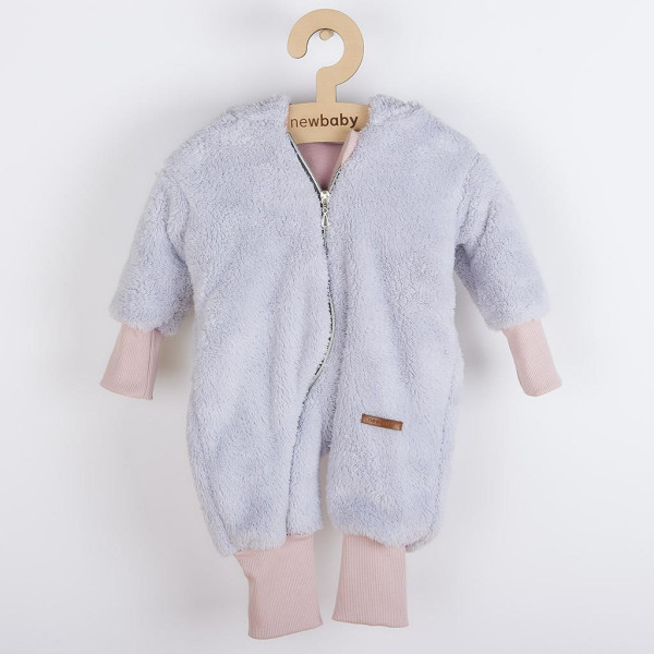 Luxusní dětský zimní overal New Baby Teddy bear šedo růžový 86 (12-18m)