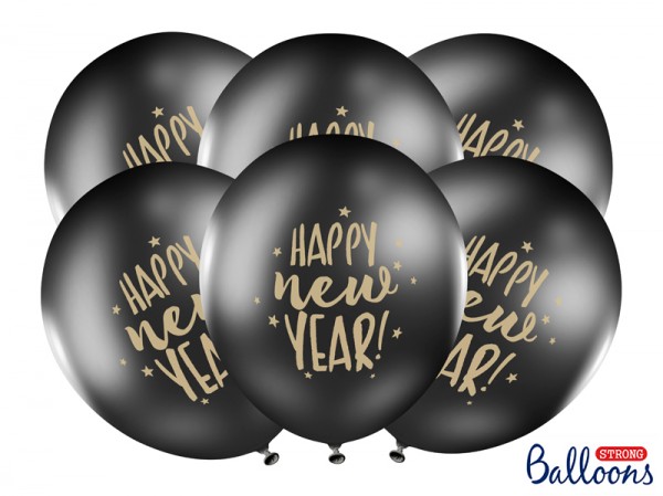 Balónky černé Happy New Year, 30 cm 