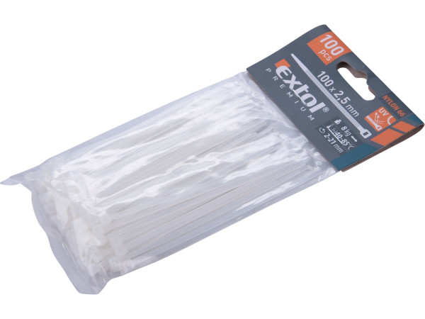 Extol Premium 8856102 pásky stahovací bílé, 100x2,5mm, 100ks, nylon