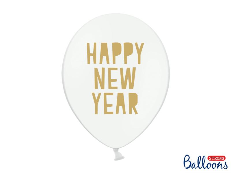 Balónky Happy New Year, bílé 30 cm
