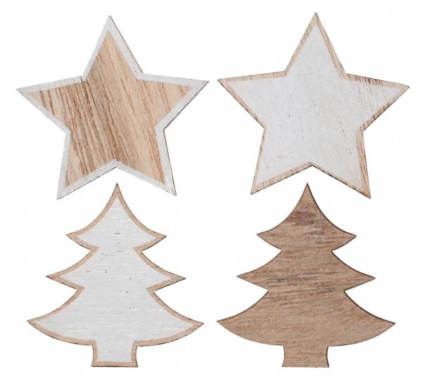 Dřevěná dekorace - strom, hvězda, 12ks