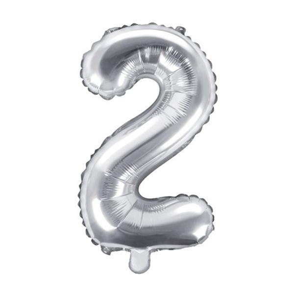 Foliový stříbrný balónek číslice 2, 35 cm