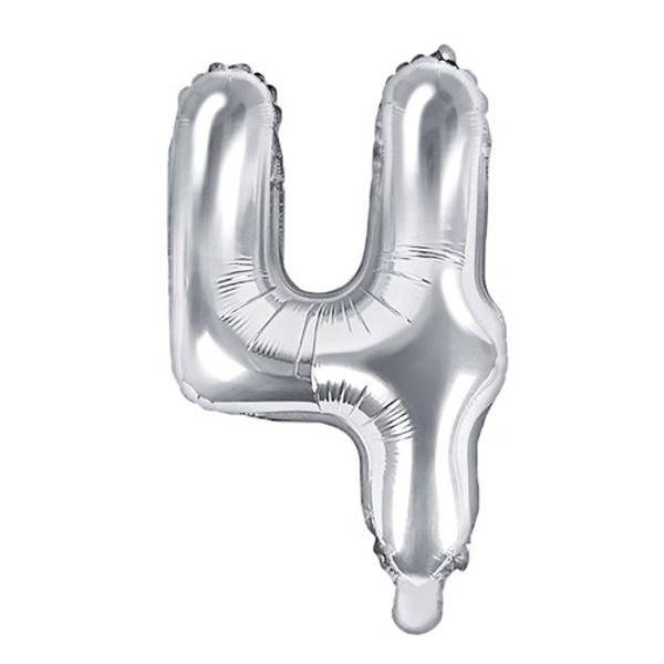 Foliový stříbrný balónek číslice 4, 35 cm