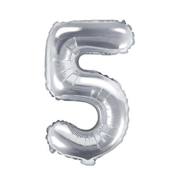 Foliový stříbrný balónek číslice 5, 35 cm