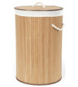 Koš na prádlo Compactor bambusový s víkem Bamboo - kulatý, přírodní, 40 x v.60 cm