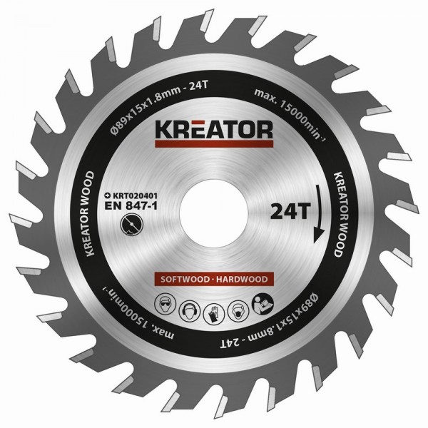 Kreator KRT020401 - Pilový kotouč na dřevo 89mm, 24T