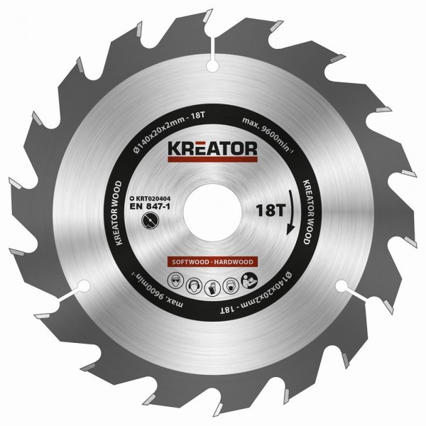Kreator KRT020404 - Pilový kotouč na dřevo 140mm, 18T