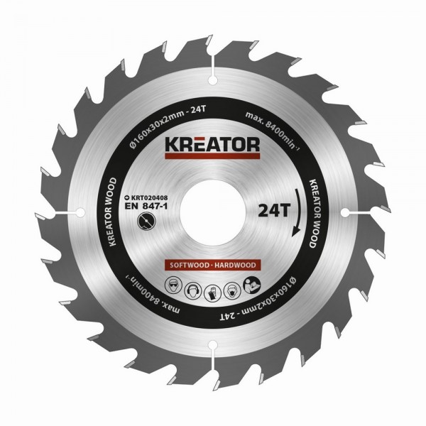 Kreator KRT020408 - Pilový kotouč na dřevo 160mm, 24T