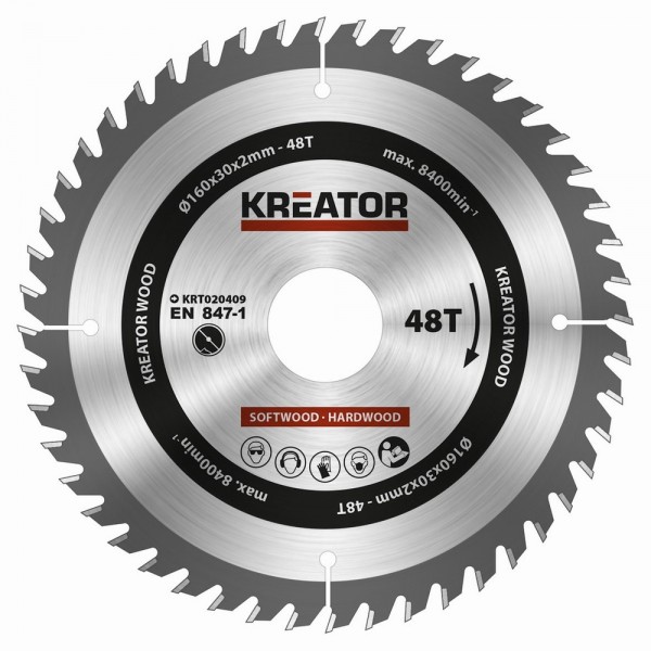 Kreator KRT020409 - Pilový kotouč na dřevo 160mm, 48T
