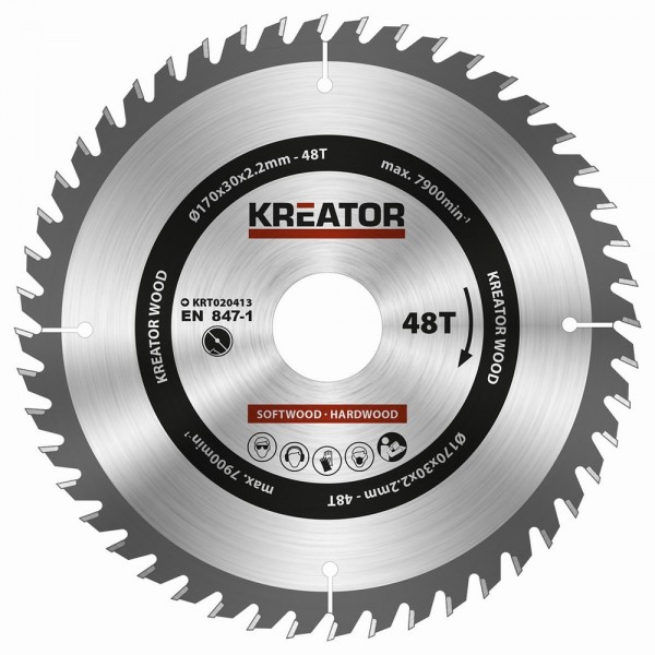 Kreator KRT020413 - Pilový kotouč na dřevo 170mm, 48T