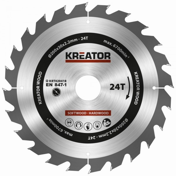 Kreator KRT020418 - Pilový kotouč na dřevo 200mm, 24T