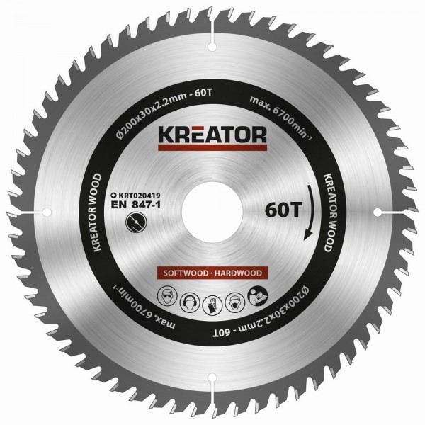 Kreator KRT020419 - Pilový kotouč na dřevo 200mm, 60T