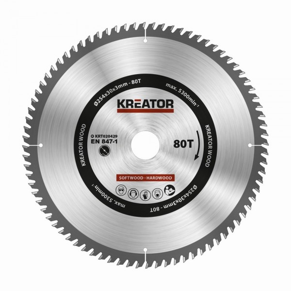 Kreator KRT020429 - Pilový kotouč na dřevo 254mm, 80T