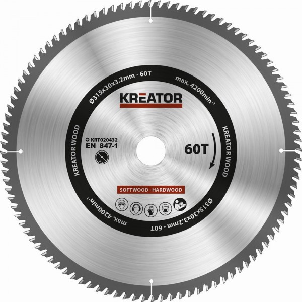 Kreator KRT020432 - Pilový kotouč na dřevo 315mm, 60T