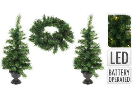 sada vánoční LED (2xstromek 90cm v květníku,1xvěnec 53cm+osvětlení) ZE