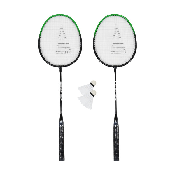 Badmintonový set SULOV, 2x raketa, 2x míček, vak - černo-zelený