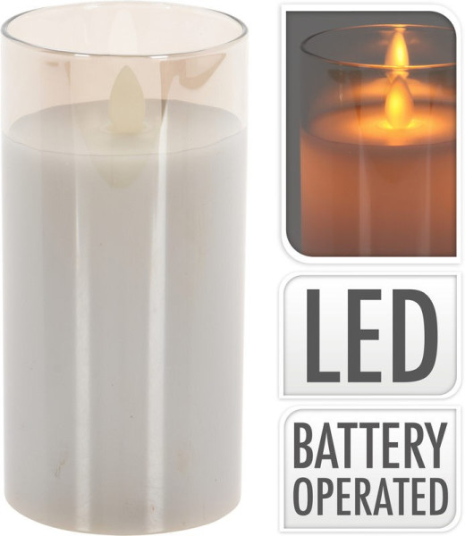 LED svíčka skleněná 7,5 x 15 cm teplá bílá