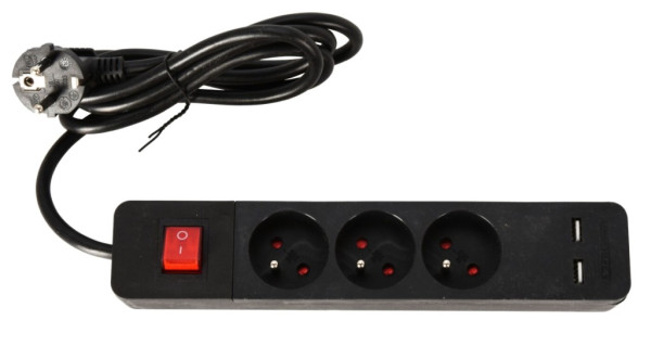 EXCELLENT Prodlužovací kabel s vypínačem 1,4 m 3 zásuvky / 2 x USB KO-KT9000220