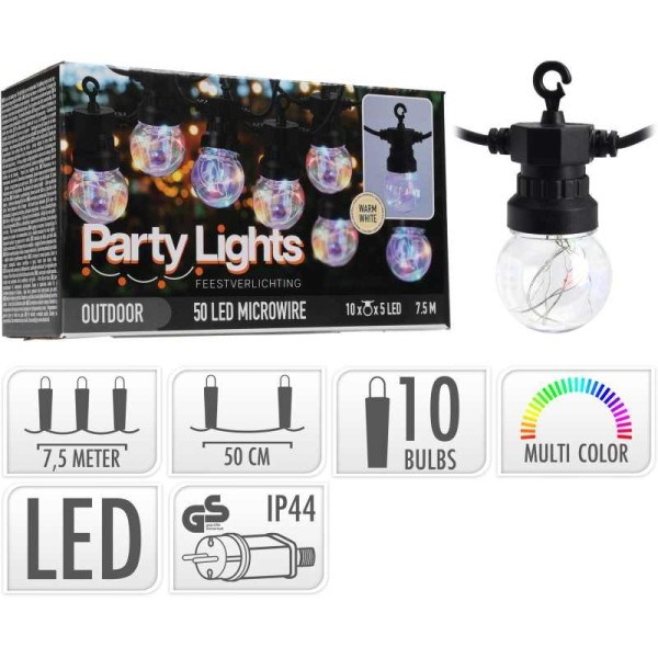 PROGARDEN Světelný řetěz LED PARTY 10 žárovek 7,5m KO-LE2100100