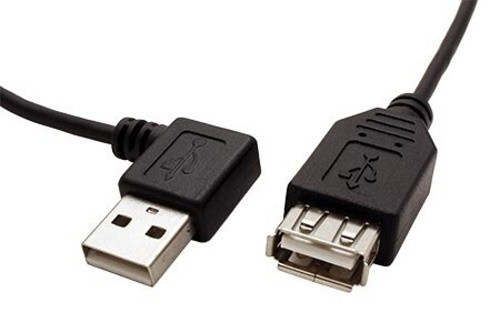Kabel USB 2.0 A-A 15cm prodlužovací, lomený vpravo, černý