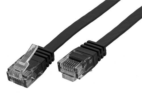 Patch kabel UTP cat 6, 15m plochý - černý