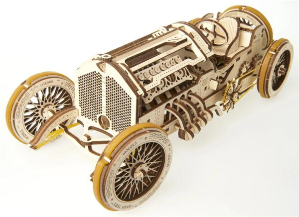 Hračka Ugears 3D dřevěné mechanické puzzle U9 Auto (Grand Prix)