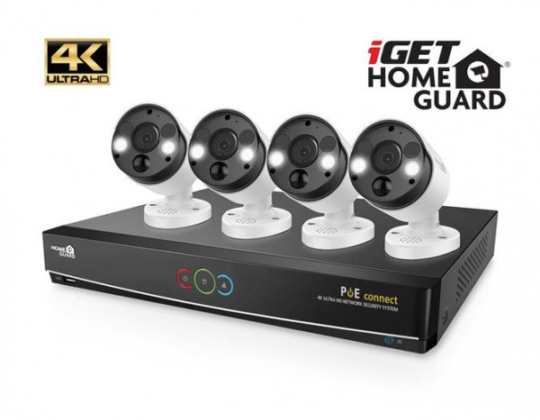 Kamerový set iGET HOMEGUARD HGNVK84904 Ultra HD 4K systém s PoE napájením, 8-kanálové NVR + 4x HGNVK936CAM 4K
