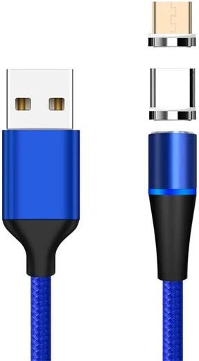 Kabel Magnetický micro USB a USB-C nabíjecí a datový, 1m, modrý