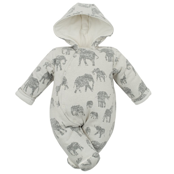 Zateplená kojenecká kombinéza s kapucí Baby Service Sloni šedá 62 (3-6m)