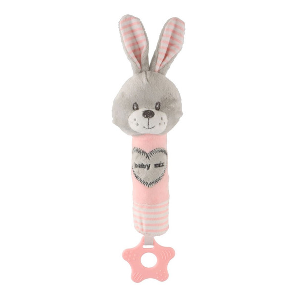 Dětská pískací plyšová hračka s kousátkem Baby Mix králík růžový