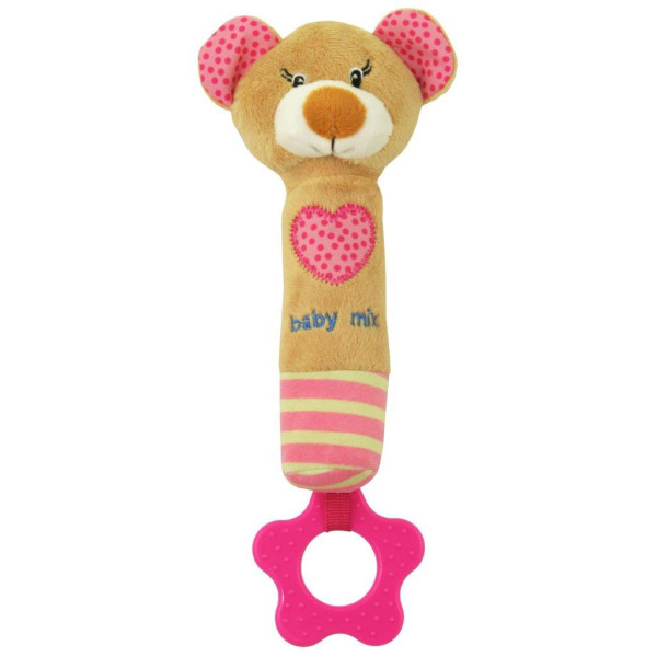 Dětská pískací plyšová hračka s kousátkem Baby Mix medvídek růžový