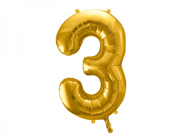 Foliový zlatý balónek číslice 3, 86 cm