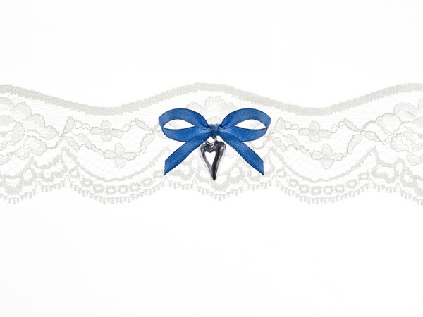 Svatební podvazek, krémový s modrou mašlí