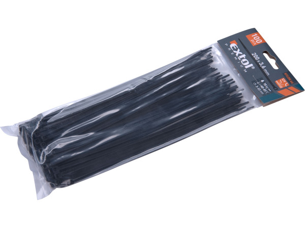 Extol Premium 8856156 pásky stahovací černé, 200x3,6mm, 100ks, nylon