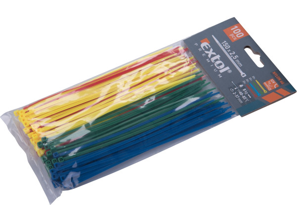 Extol Premium 8856194 pásky stahovací barevné, 150x2,5mm, 100ks, (4x25ks), 4 barvy, nylon
