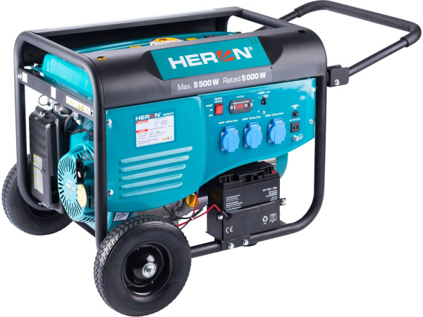 Heron 8896415 elektrocentrála benzínová 5,5kW/13HP, pro svařování, elektrický start, podvozek