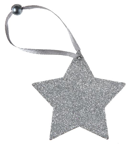 Gliterované závěsné stříbrné hvězdy 6 ks, 7 cm