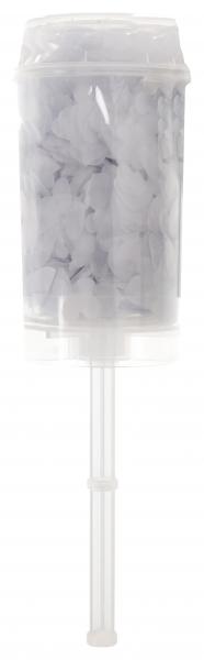 Vystřelovací konfety push pop bílé barvy, 4,5 x 18 cm
