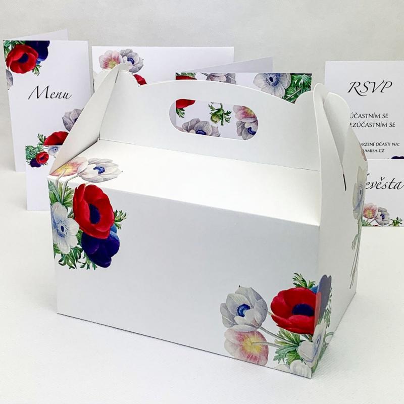 Krabička na výslužku s barevnými květy sasanek