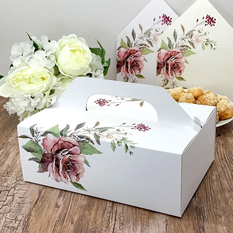 Krabička na výslužku střední bílá, květiny